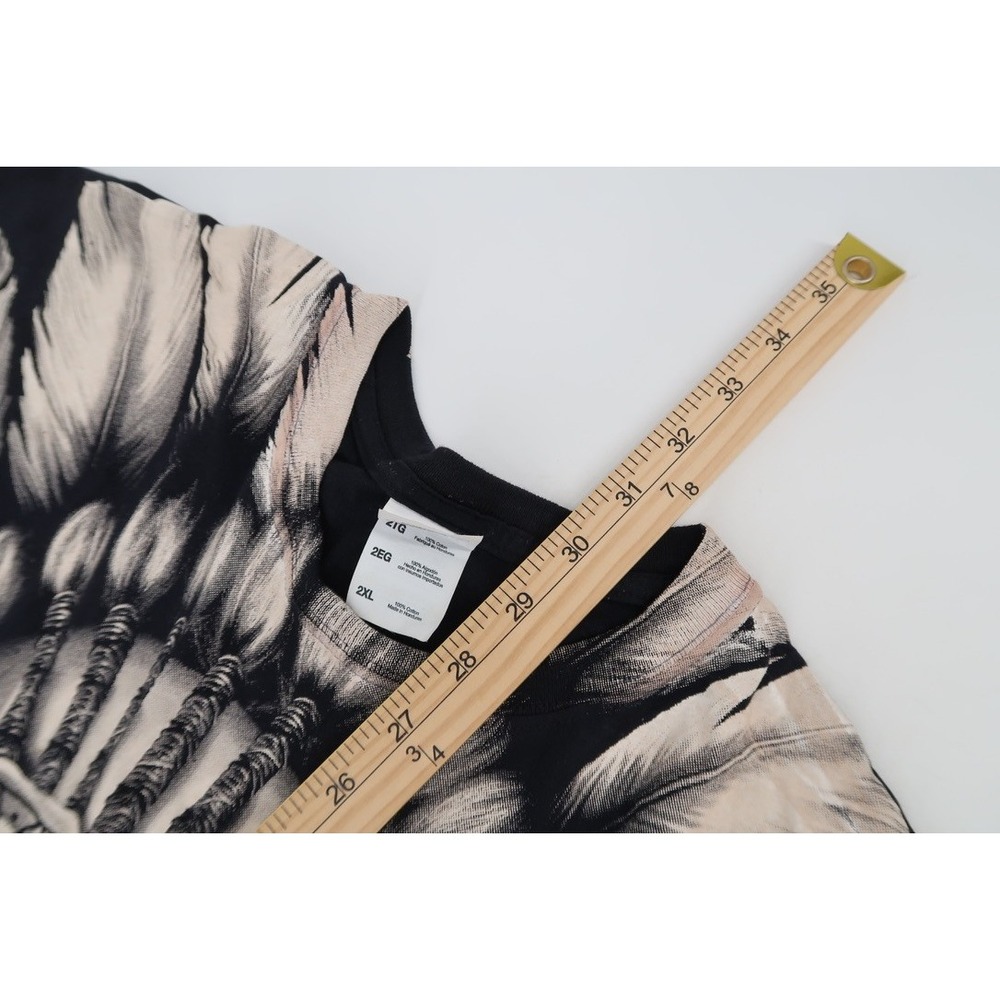 Jerzees Skull Native American T-Shirt Mens 2XL Black All Over Graphic Tee XXL - Picture 10 of 10